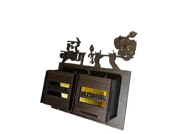 Wooden Peacock Design Laddu Gopal Jhula with Decorative Idol